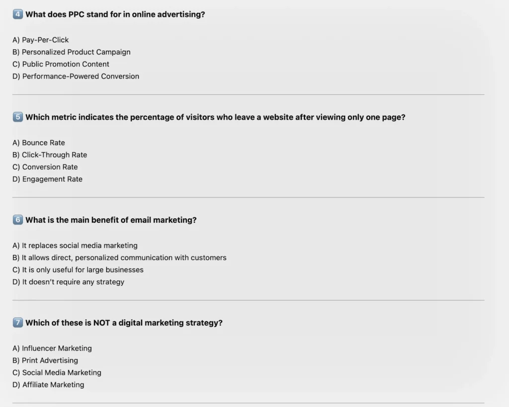 Prompt: Develop a quiz on [subject] for self-assessment.