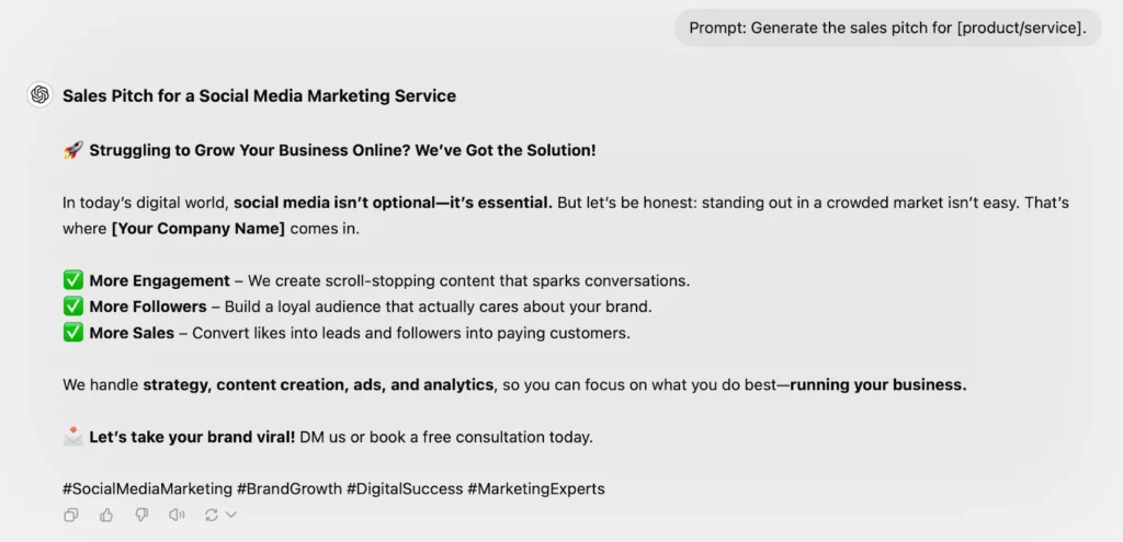 Prompt: Generate the sales pitch for [product/service].