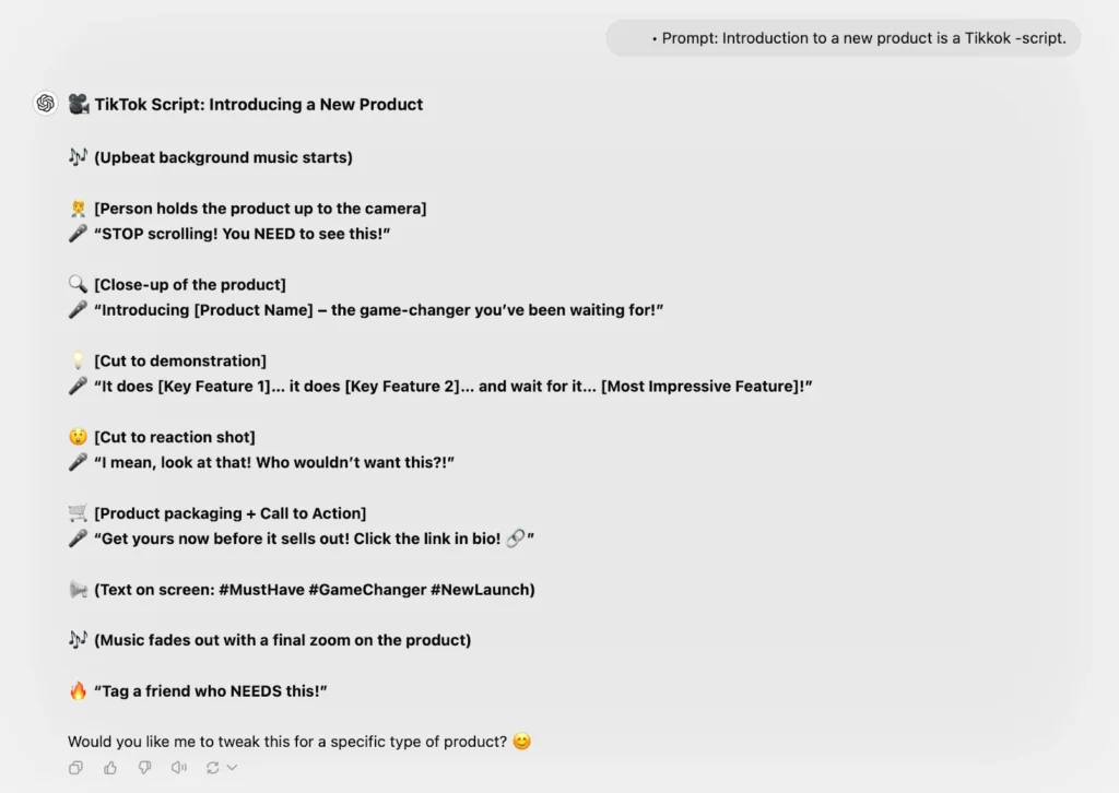 Prompt: Introduction to a new product is a TikTok-script.