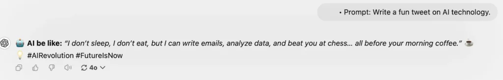 Prompt: Write a fun tweet on AI technology.